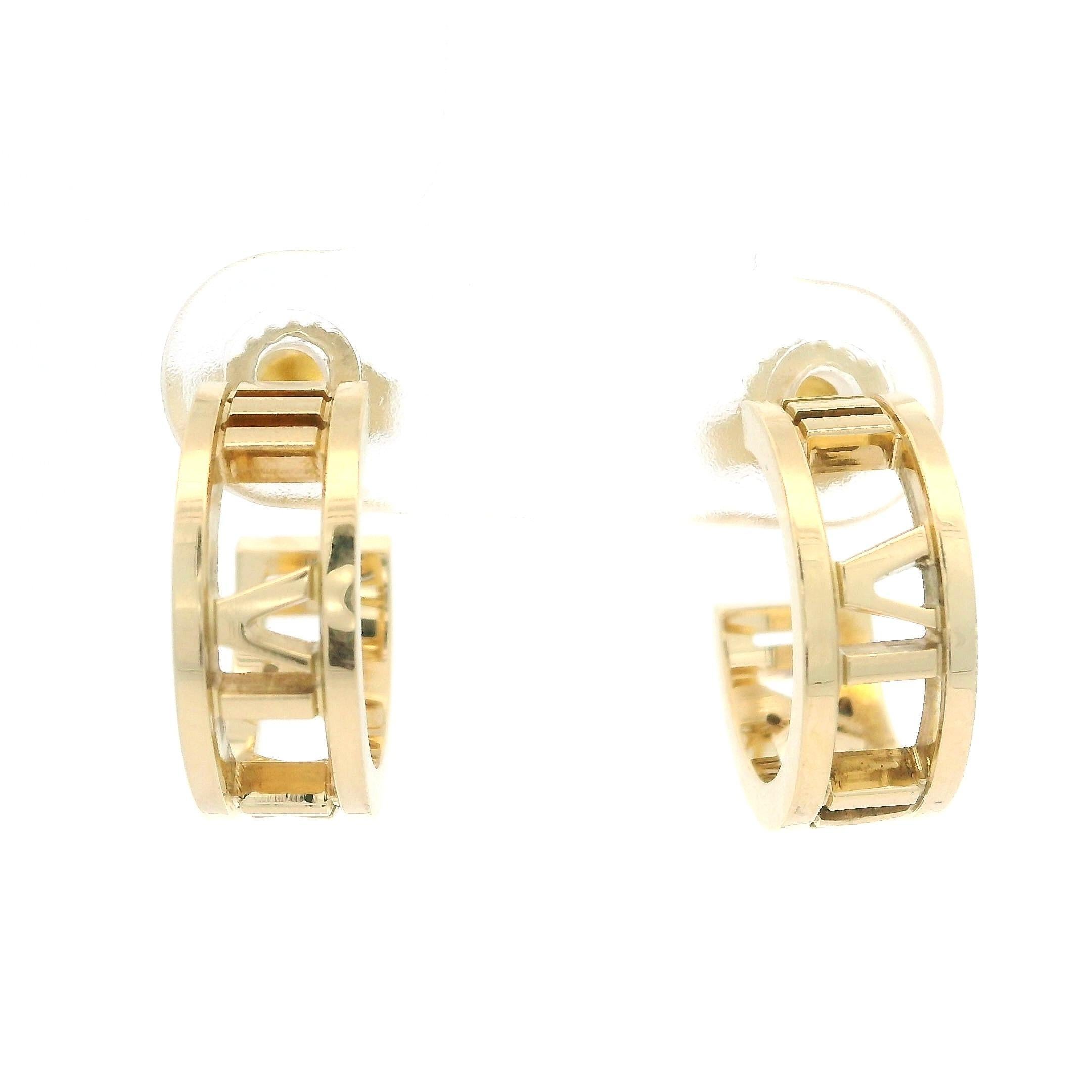 Tiffany & Co. Atlas 18k Yellow Gold Pierced Roman Numeral Cuff Earrings 3
