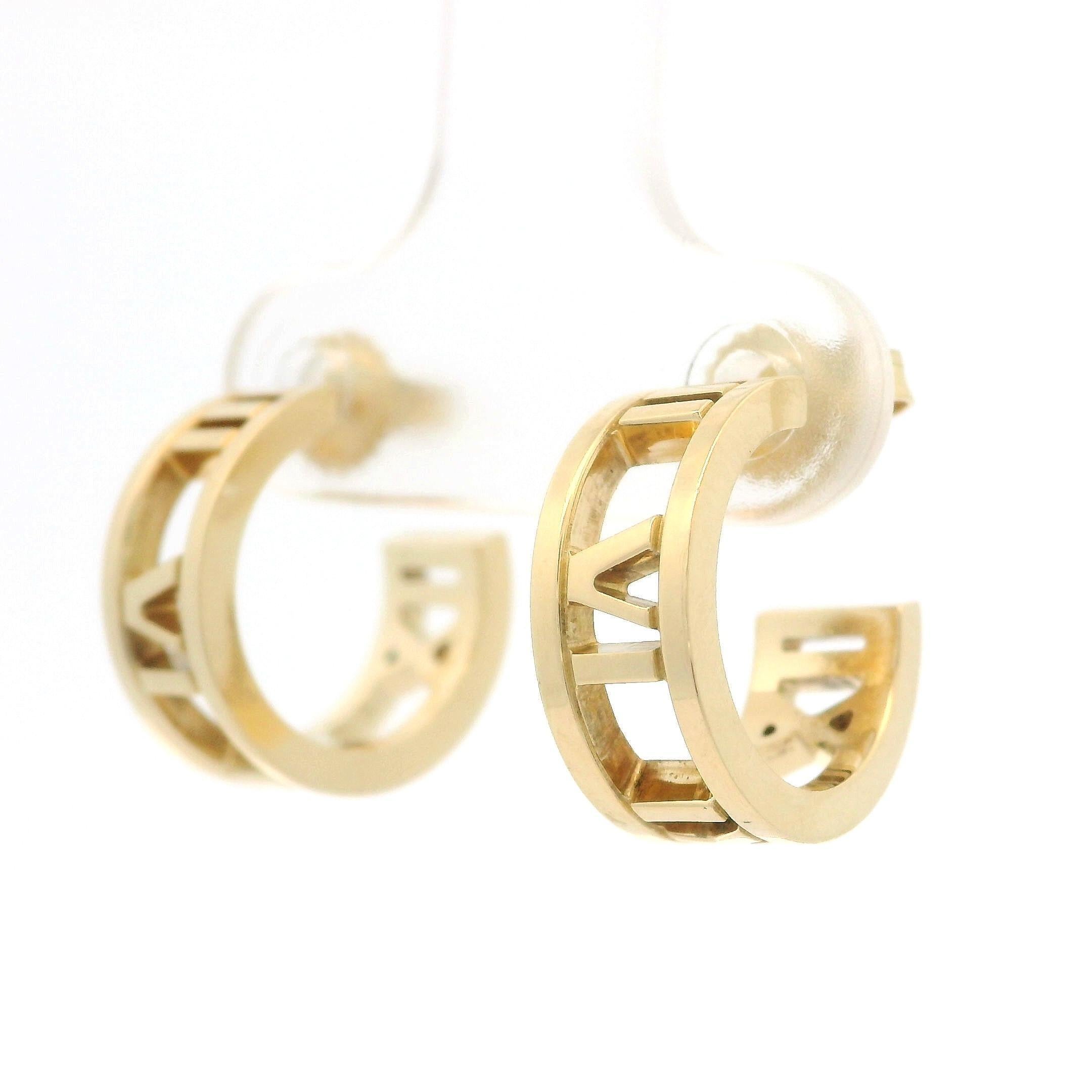 Tiffany & Co. Atlas 18k Yellow Gold Pierced Roman Numeral Cuff Earrings 4