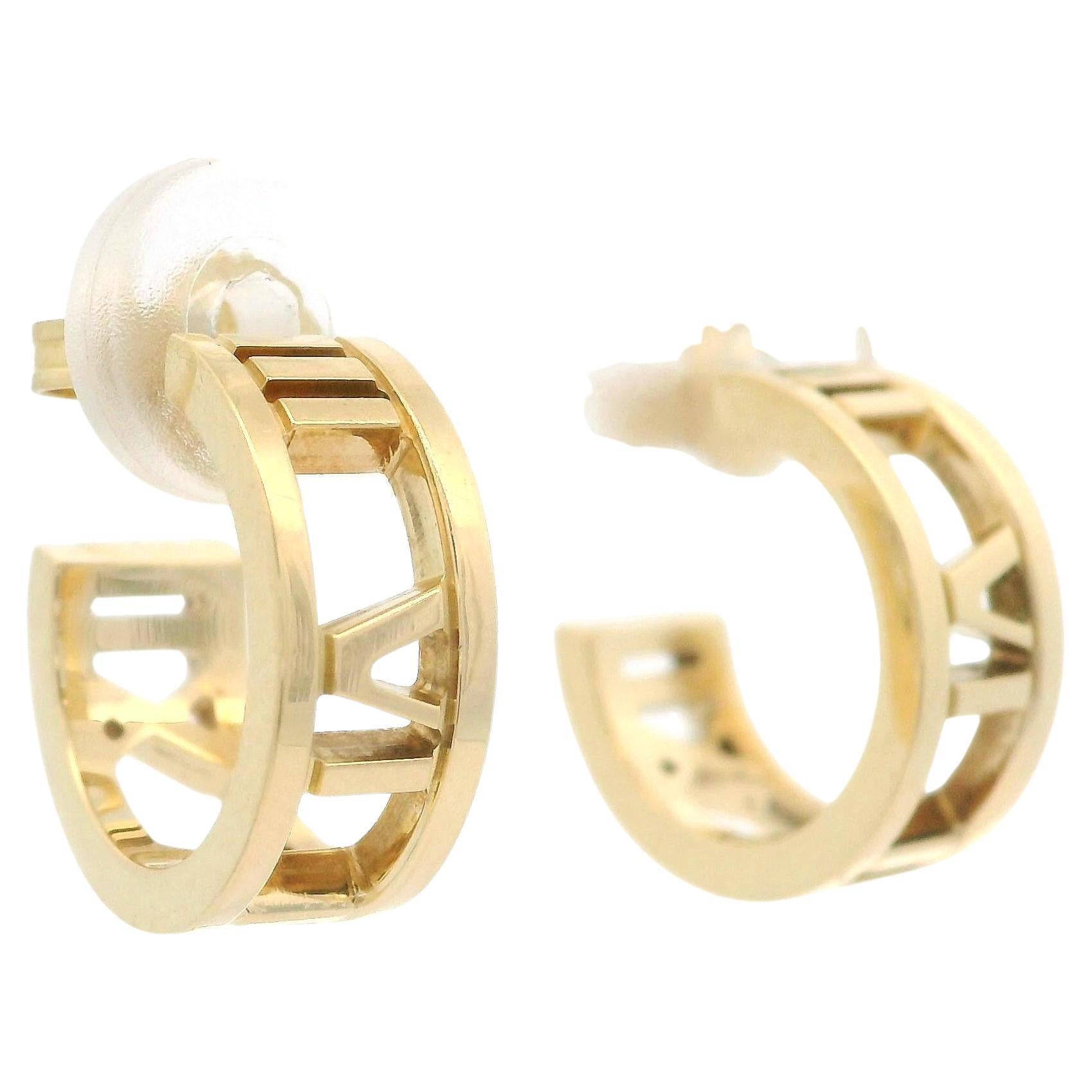 Tiffany & Co. Atlas 18k Yellow Gold Pierced Roman Numeral Cuff Earrings
