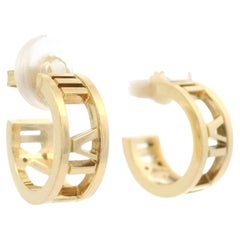 Tiffany & Co. Atlas 18k Yellow Gold Pierced Roman Numeral Cuff Earrings