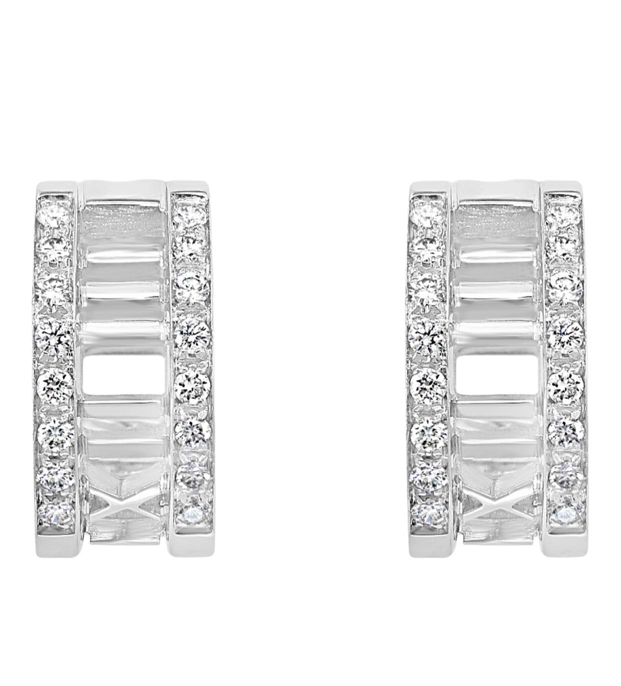 Tiffany & Co. Atlas 1Ct Diamond 18 Karat Gold Wide Hoop Earrings Roman Numerical In Excellent Condition In New York, NY