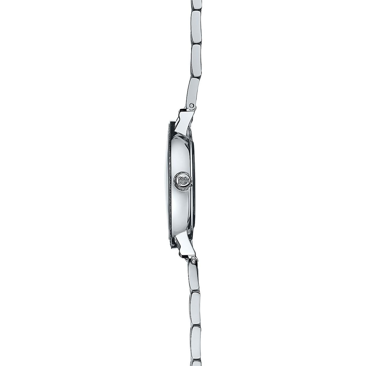 Reloj Tiffany & Co Atlas de 2 manecillas de 31 mm de acero plateado con esfera azur y bisel redondo de diamantes Corte redondo en venta