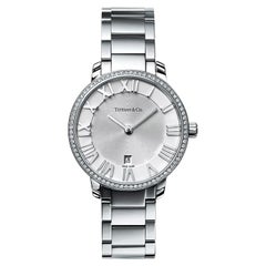 Tiffany & Co Atlas 2-Hand 31mm Stahl Silber Azurblaues Zifferblatt Runde Diamant Lünette Uhr von Tiffany & Co