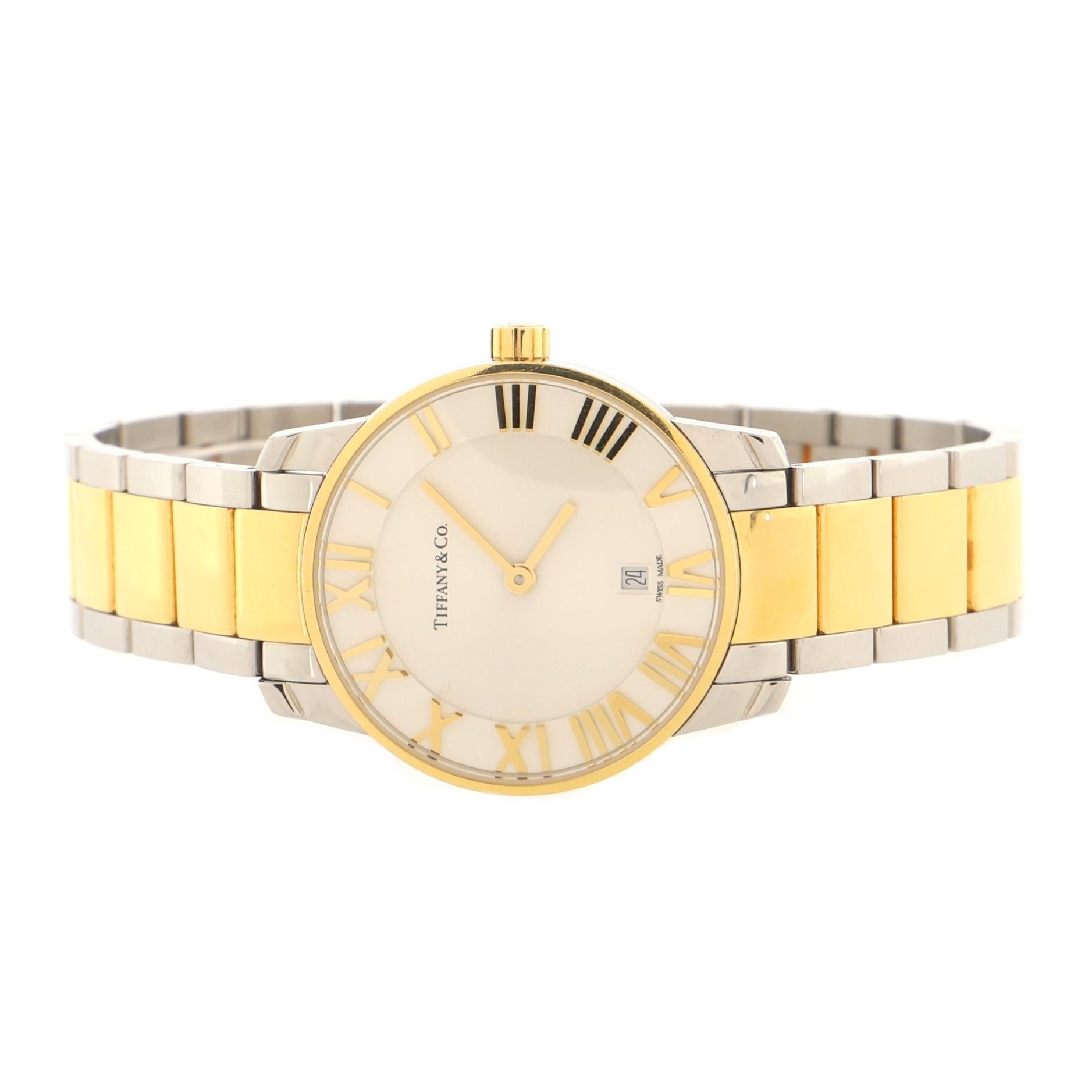Tiffany & Co. Atlas 2-Hand Quartz Watch Stainless Steel and Yellow Gold 2 In Good Condition In New York, NY