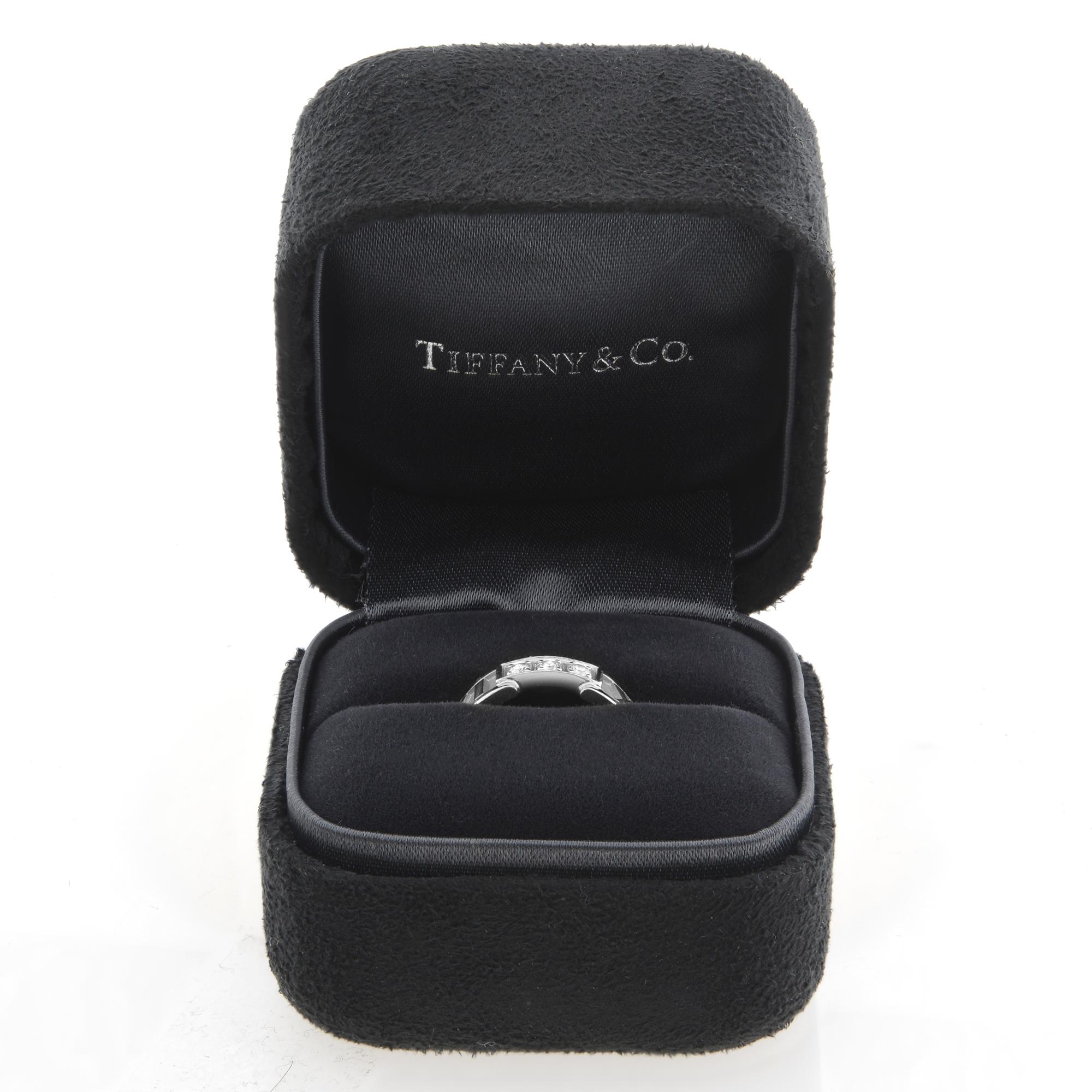 Tiffany & Co. Atlas 3 Diamond Ring 18K White Gold 0.15cttw In Excellent Condition For Sale In New York, NY