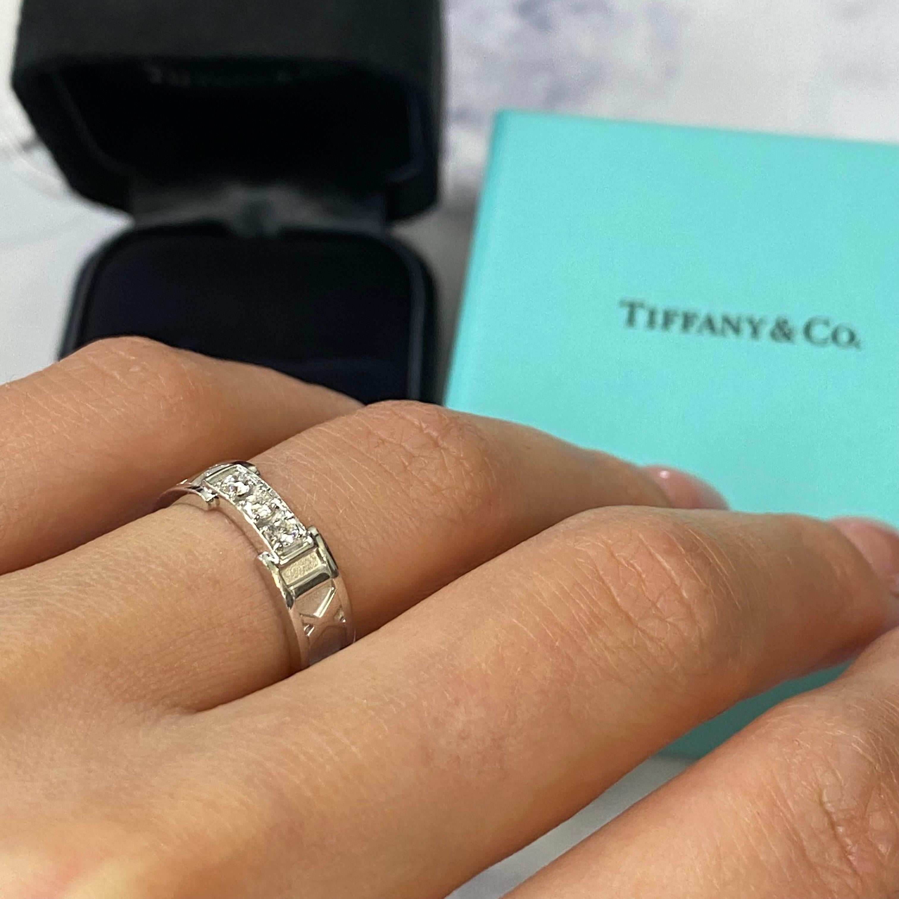 Women's Tiffany & Co. Atlas 3 Diamond Ring 18K White Gold 0.15cttw For Sale
