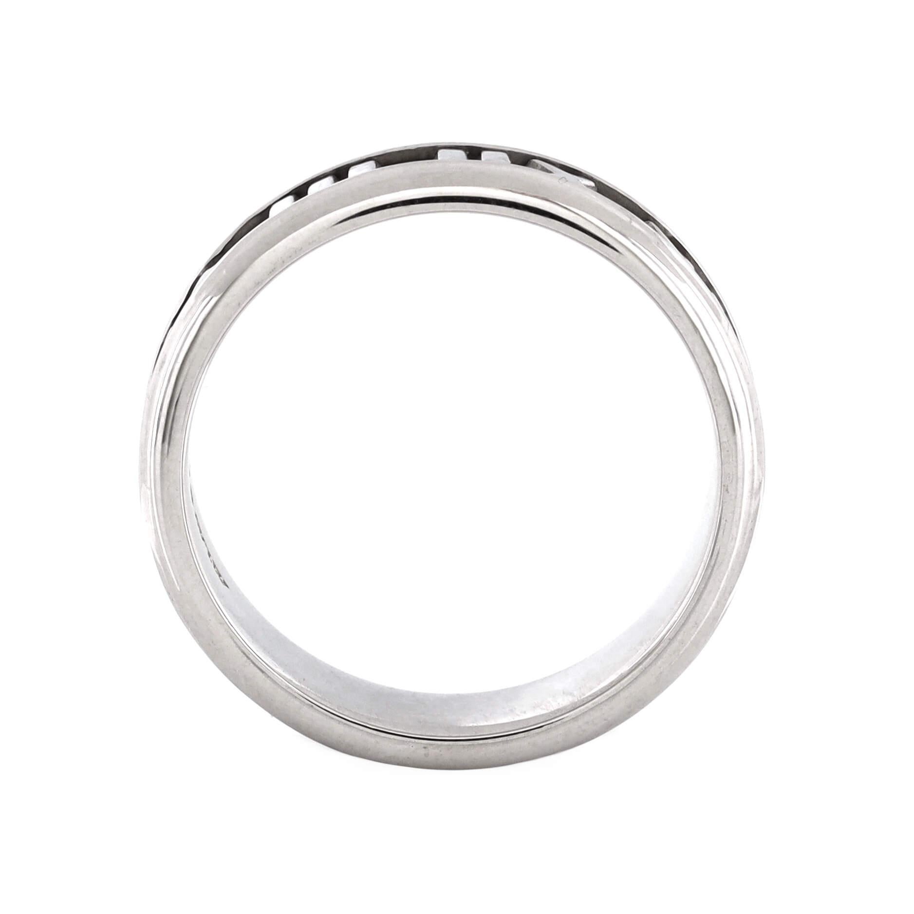 Condition: Very good. Moderate wear throughout.
Accessories: No Accessories
Measurements: Size: 10, Width: 6.95 mm
Designer: Tiffany & Co.
Model: Atlas Band Ring 18K White Gold
Exterior Color: White Gold
Item Number: 203219/13