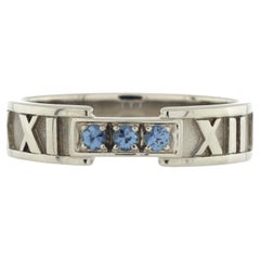 Tiffany 
Co. Atlas Band Ring 18k White Gold with Blue Sapphires