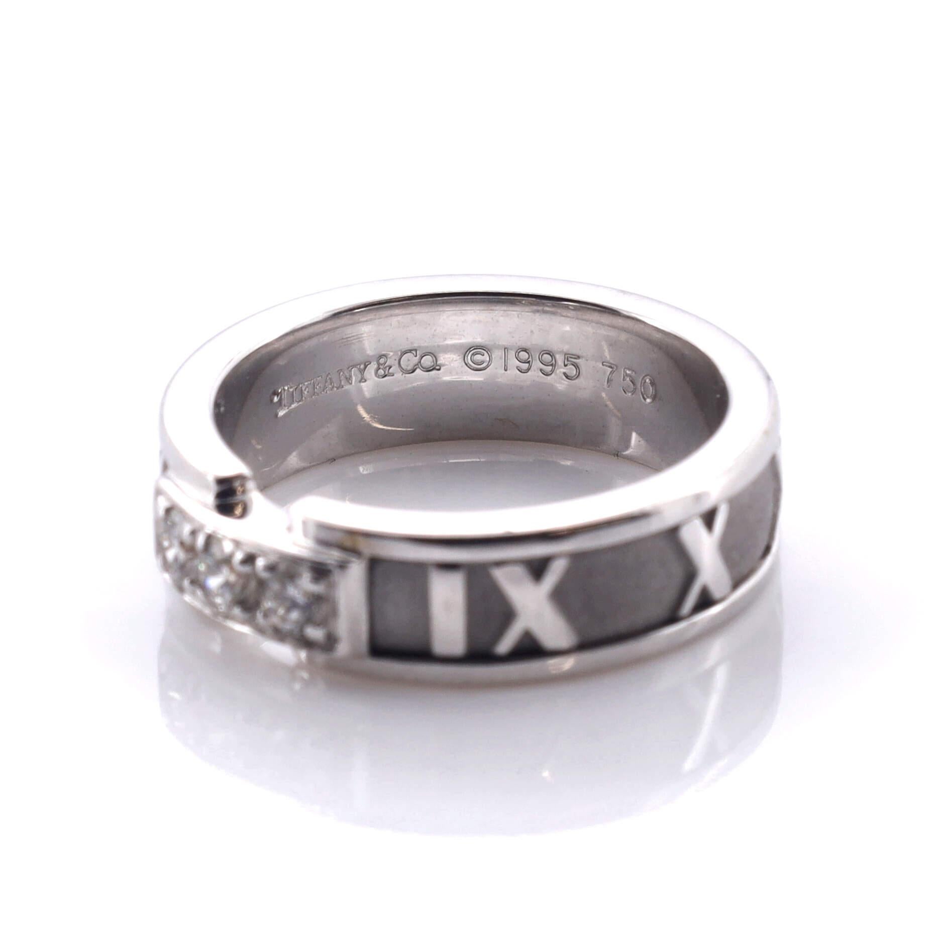 Tiffany & Co. Atlas Band Ring 18k White Gold with Diamonds In Good Condition In New York, NY