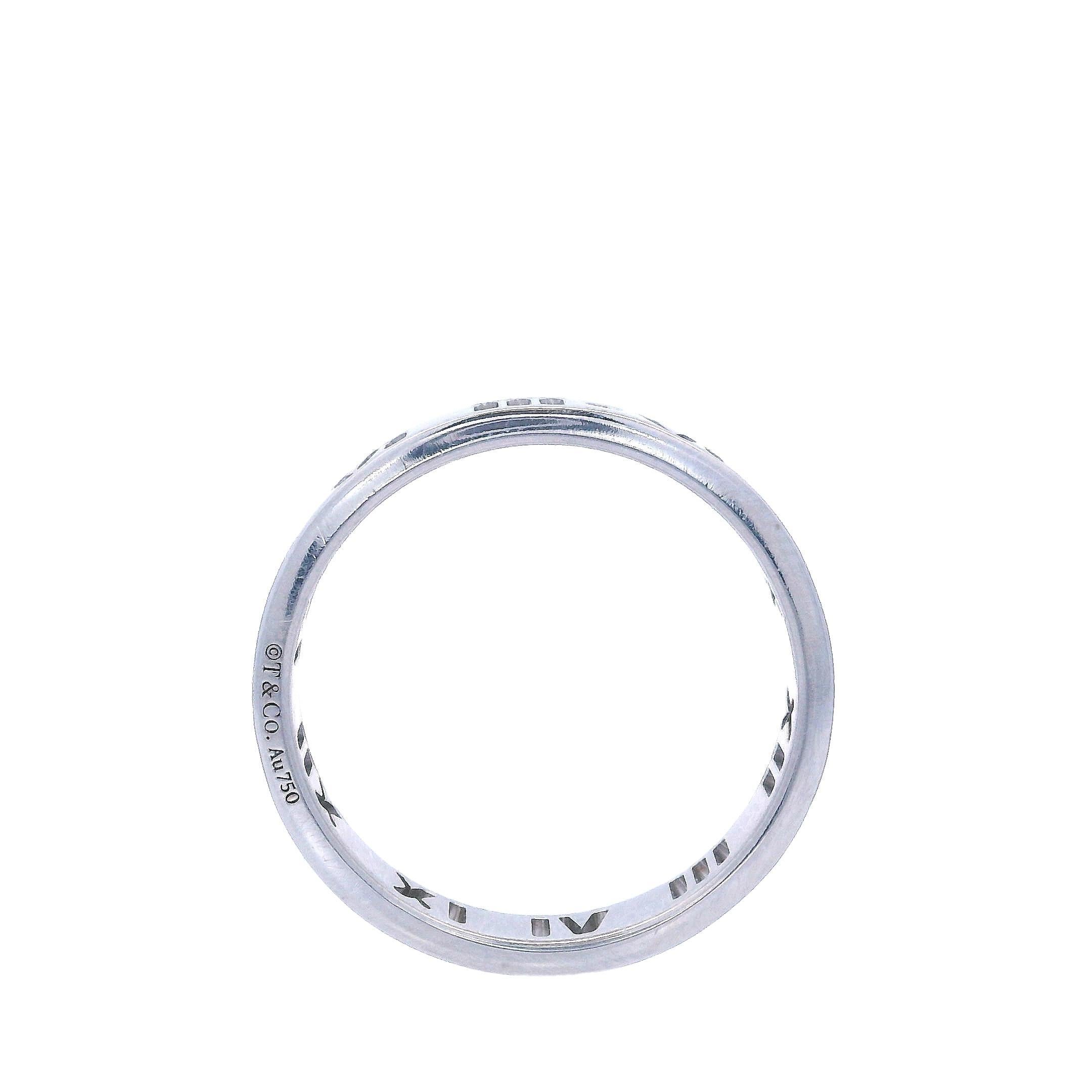 Modern Tiffany Co Atlas Band Ring in 18k White Gold with Diamonds For Sale