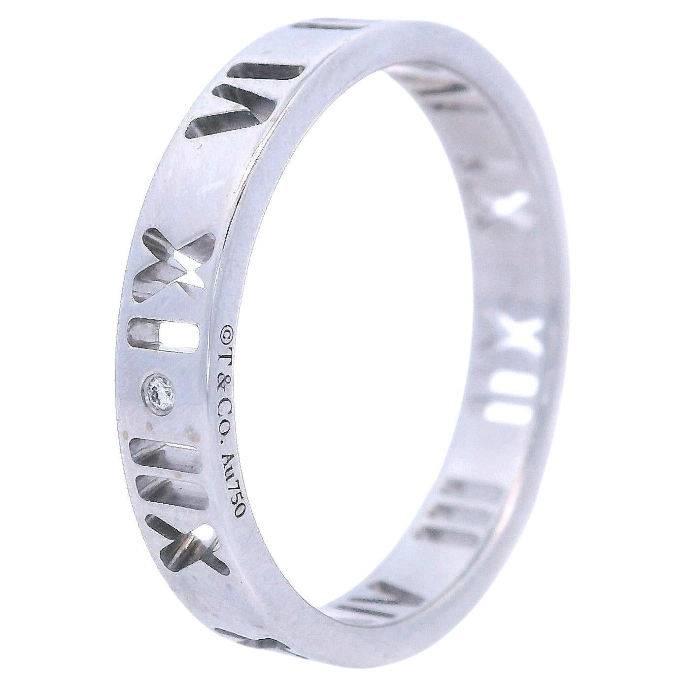 Tiffany Co Atlas Band Ring in 18k White Gold with Diamonds
