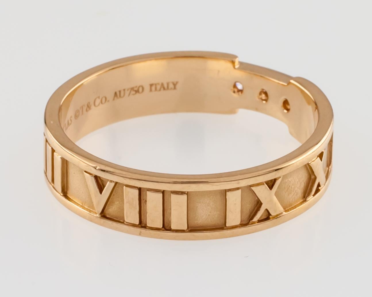 Women's or Men's Tiffany & Co. Atlas Band Ring with Three Diamonds and Pouch in Yellow Gold