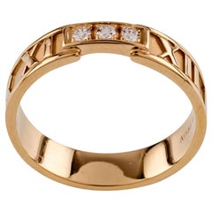 Tiffany & Co. Atlas Band Ring with Three Diamonds and Pouch in Yellow Gold