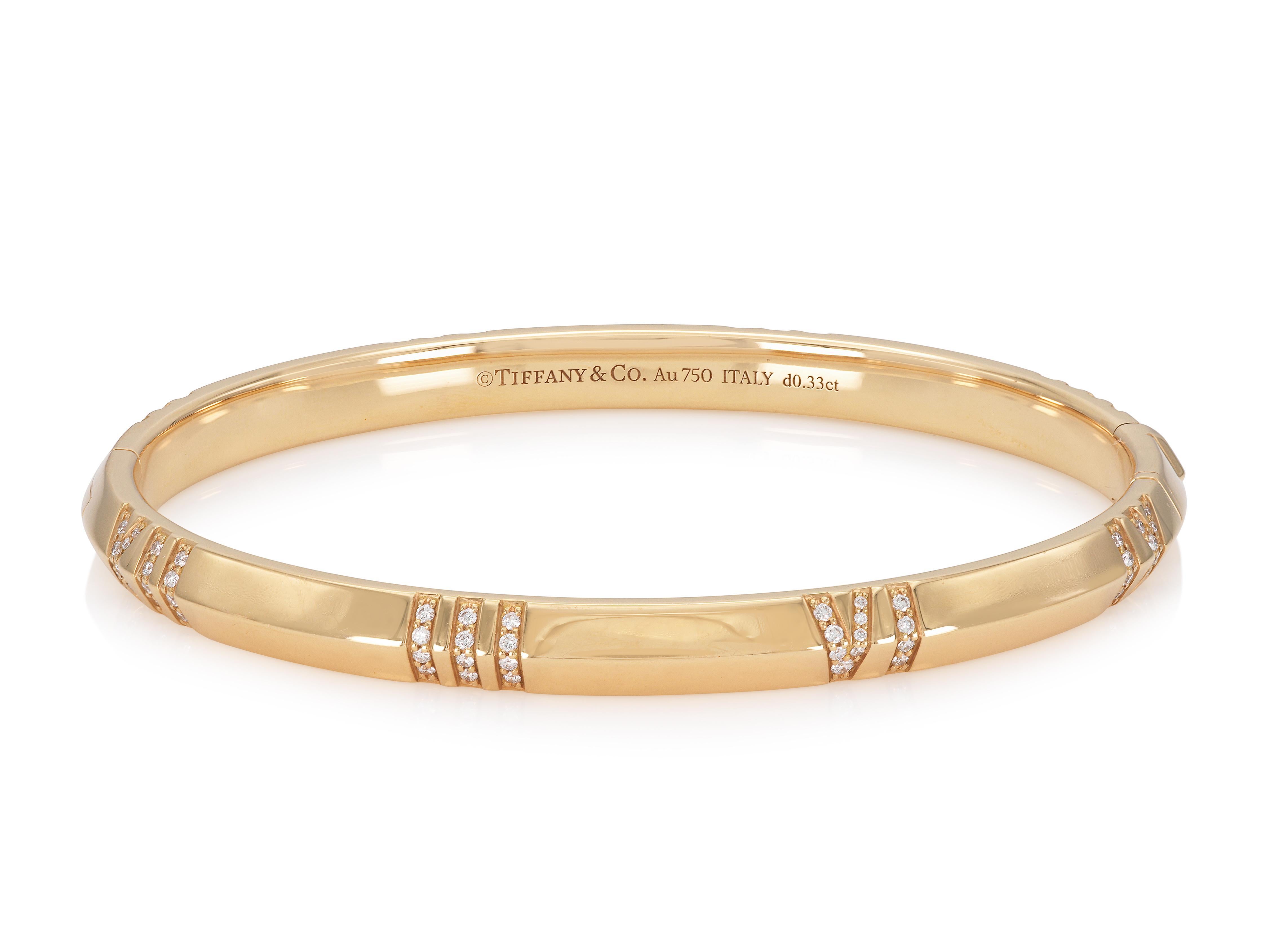 Tiffany & Co. Atlas Bangle Bracelet with Diamonds In Good Condition For Sale In New York, NY