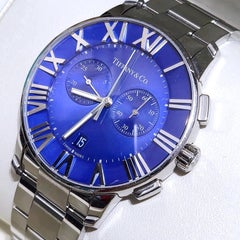Tiffany & Co. Atlas Chronograph Blue Dial Steel 18k White Gold Watch