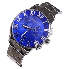 Tiffany & Co. Atlas Chronograph Blue Dial Steel 18k White Gold Watch