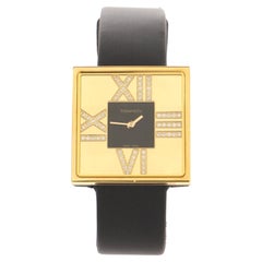 Tiffany & Co. Atlas Cocktail Square Quartz Watch Yellow Gold and Satin with Diam