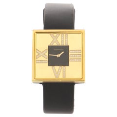 Tiffany & Co. Atlas Montre cocktail carrée à quartz en or jaune et satin avec diamants