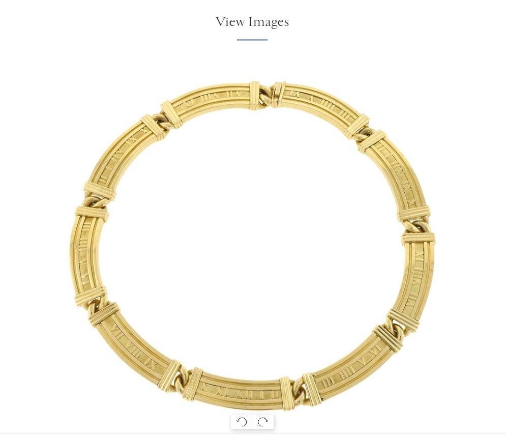 Retired design Tiffany & Co. Atlas Collection necklace. The necklace is 17 inches in length, made of 18K yellow gold, and weighs 79.60 DWT (approx. 123.79 grams).