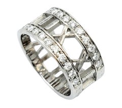 Tiffany & Co. Atlas Collection Cutout Band Ring with Diamonds 18K White Gold