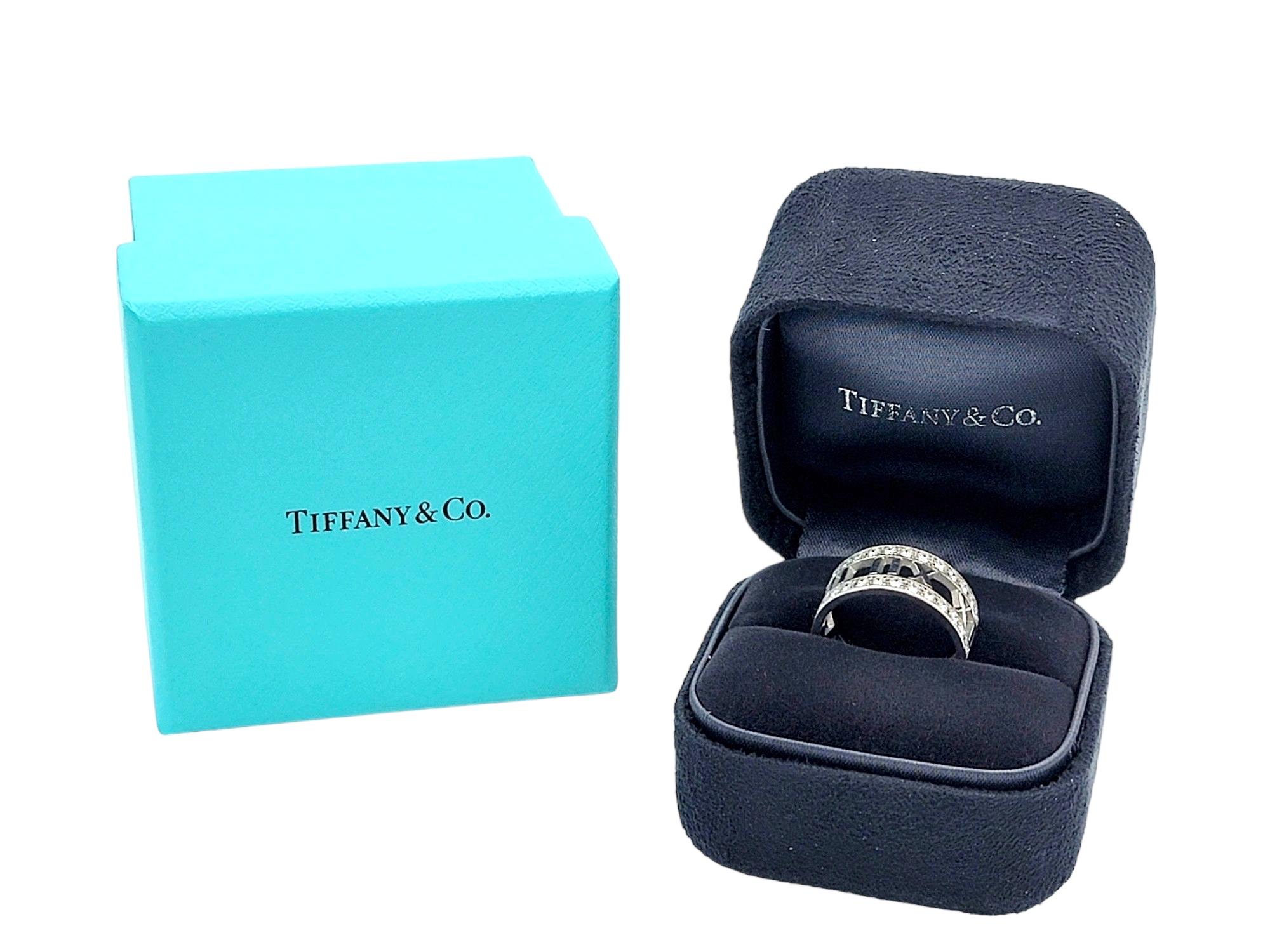 Contemporary Tiffany & Co. Atlas Collection Open 18 Karat White Gold Band Ring with Diamonds  For Sale