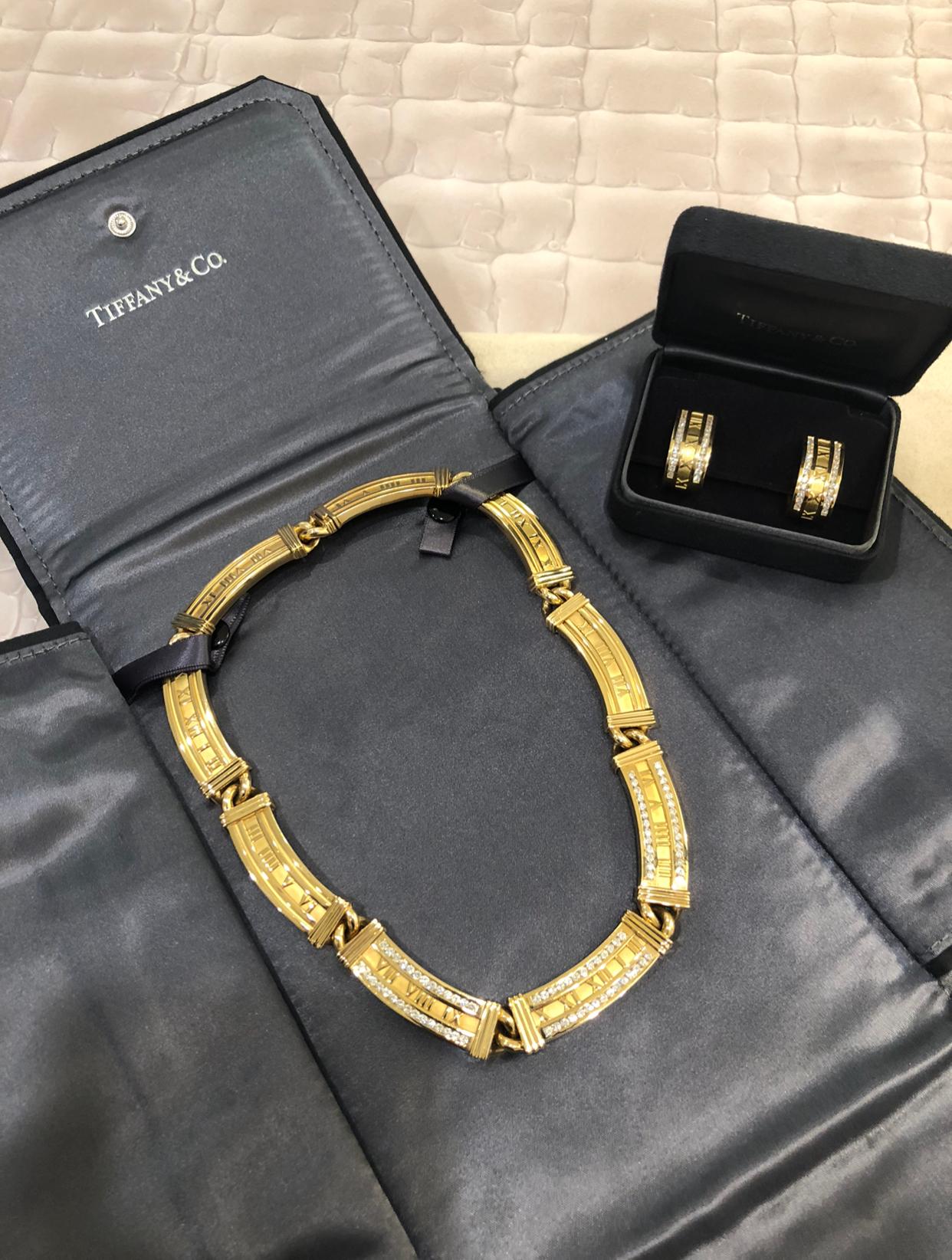 Tiffany & Co. Atlas Collection Set of Necklace & Earrings 18K Yellow Gold In Good Condition For Sale In Dallas, TX