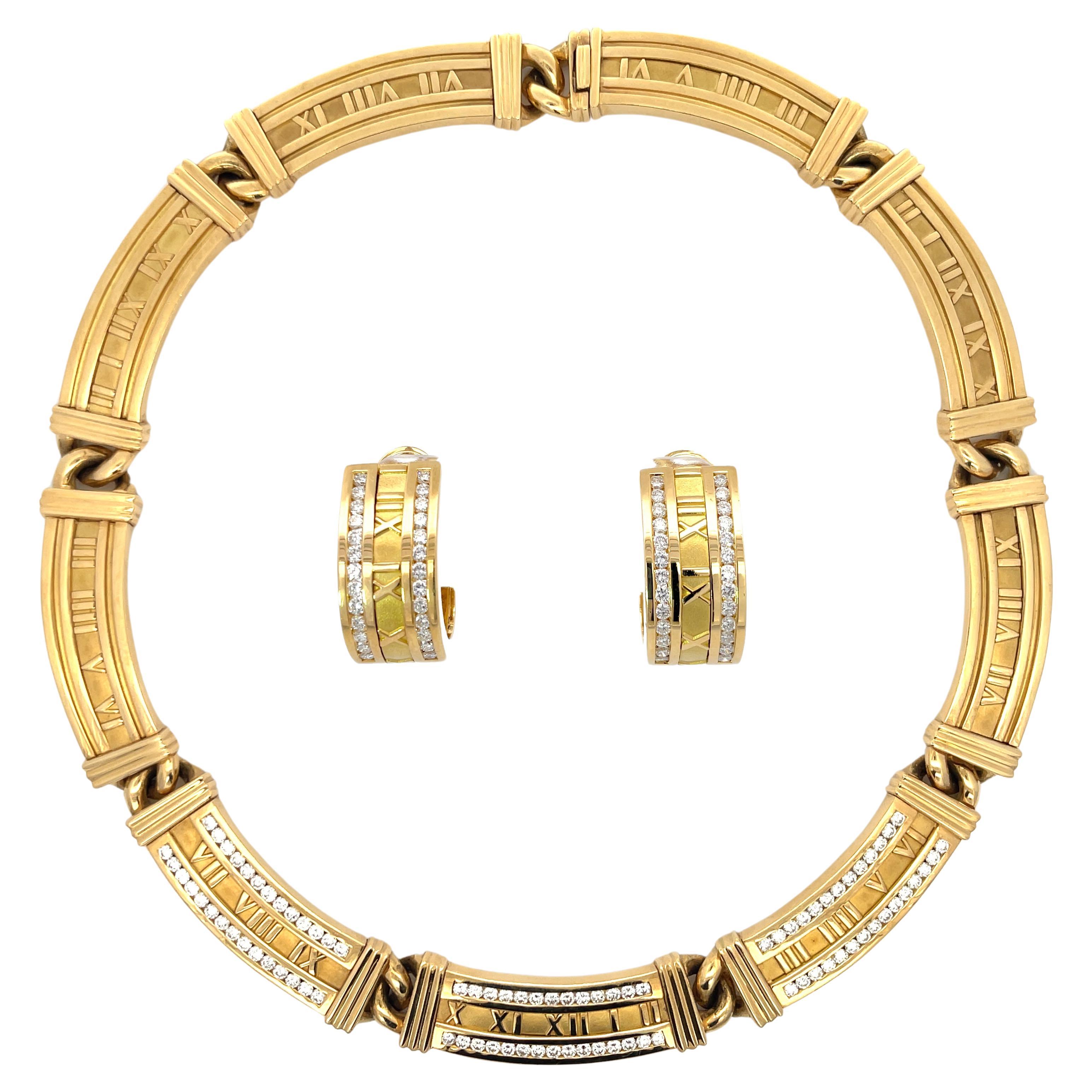 Tiffany & Co. Atlas Kollektion Set aus Halskette und Ohrringen 18K Gelbgold