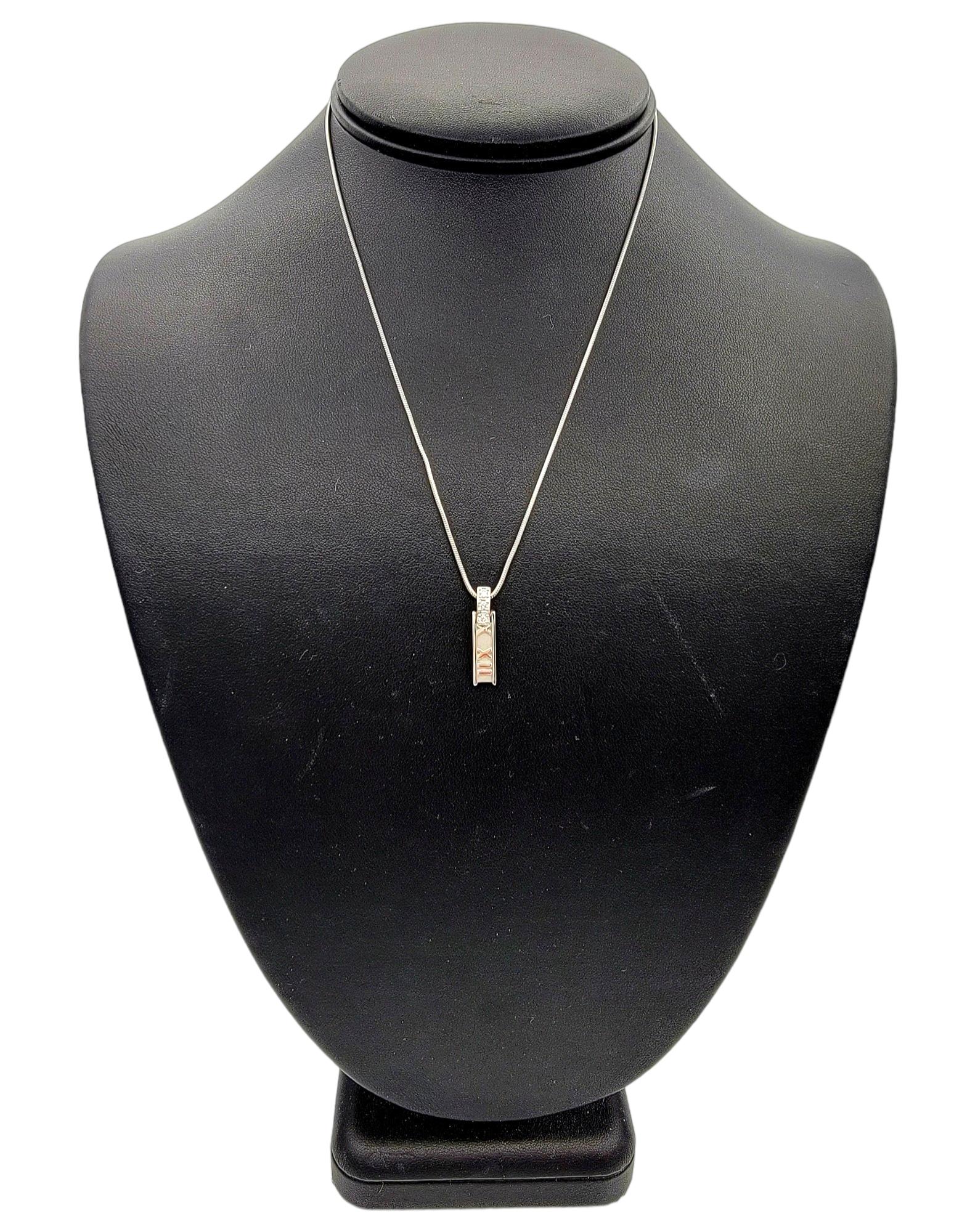 Tiffany & Co. Atlas Collection Vertical Bar Pendant Necklace with Diamonds  In Good Condition For Sale In Scottsdale, AZ