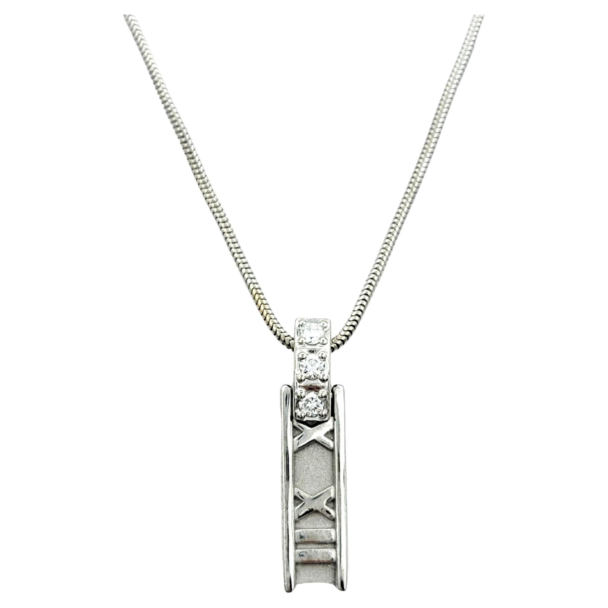 Tiffany & Co. Atlas Collection Vertical Bar Pendant Necklace with Diamonds  For Sale