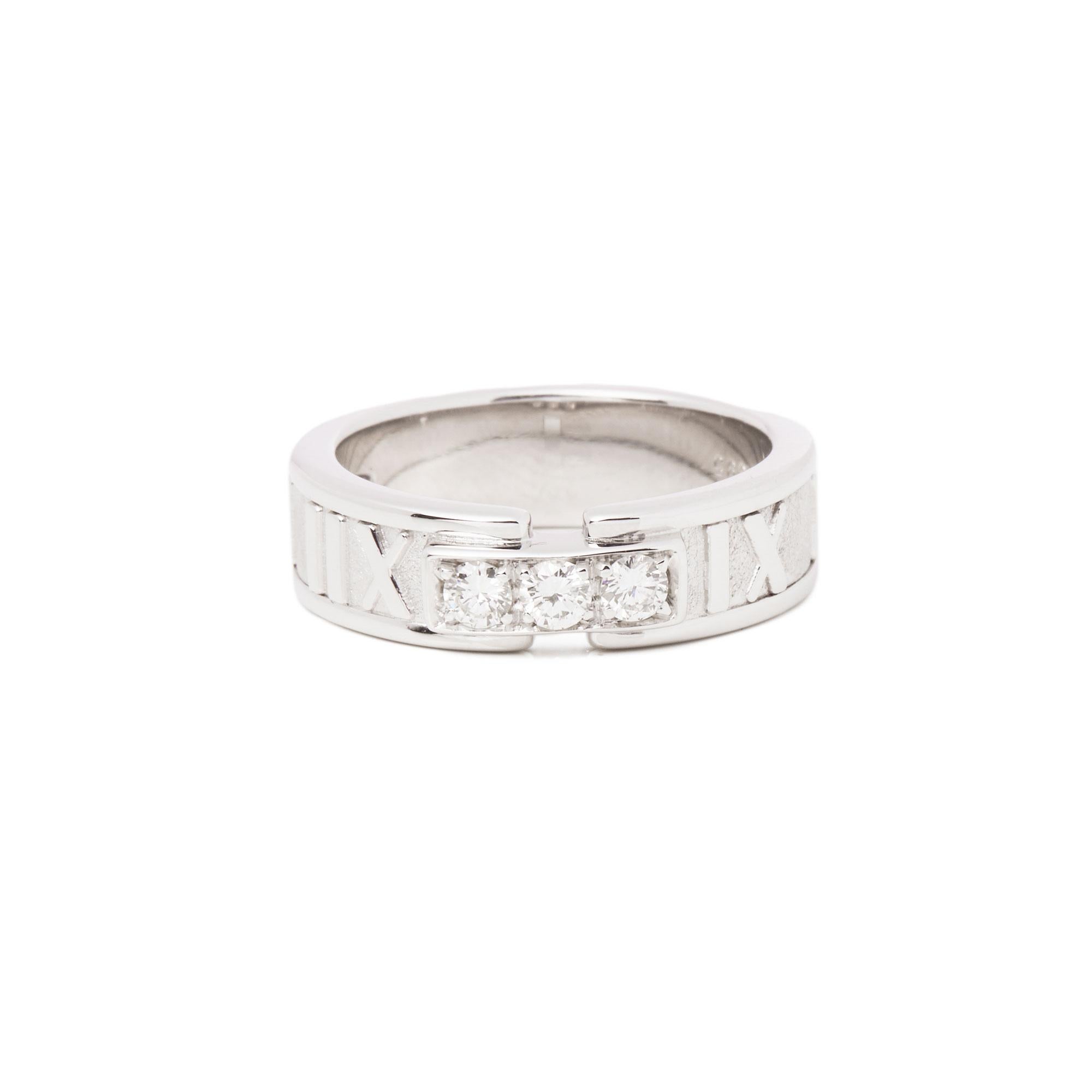 Tiffany & Co. Atlas Diamond 18 Carat White Gold Band Ring In Excellent Condition In Bishop's Stortford, Hertfordshire