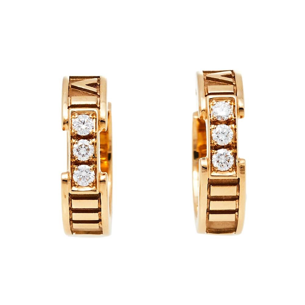 Tiffany & Co. Atlas Diamond 18K Rose Gold Hoop Earrings