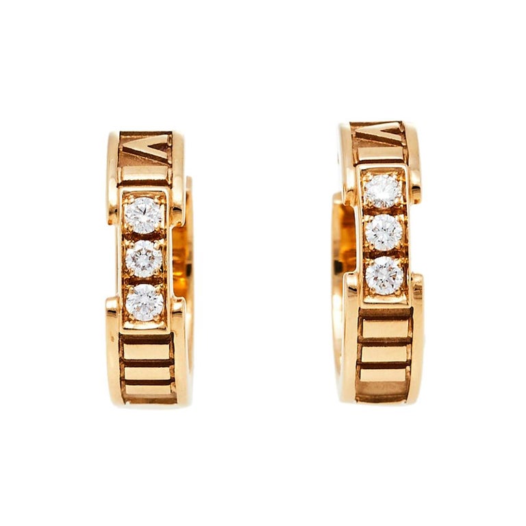 Tiffany and Co. Atlas Diamond 18K Rose Gold Hoop Earrings at 1stDibs