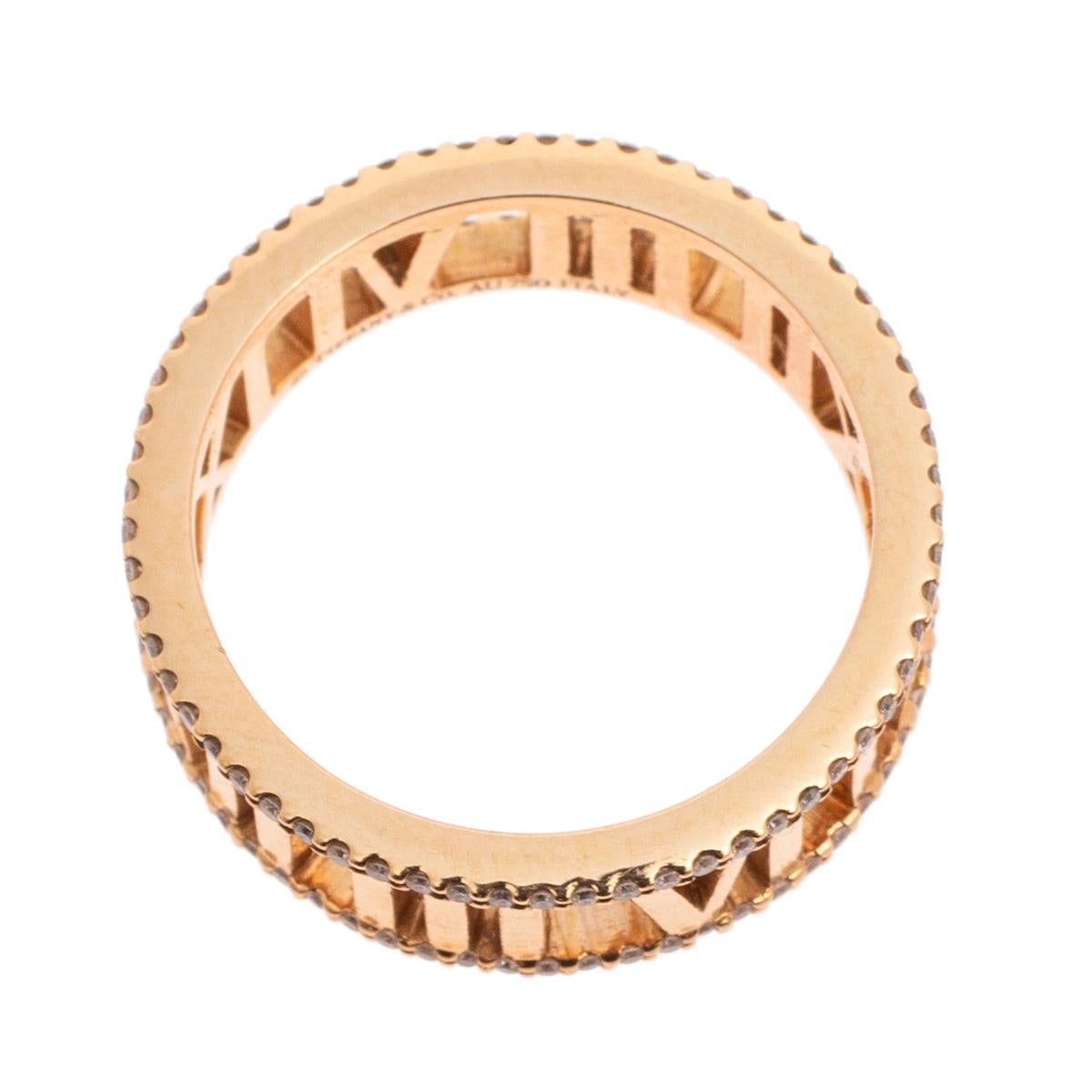 Contemporary Tiffany & Co. Atlas Diamond 18K Rose Gold Open Band Ring Size 57