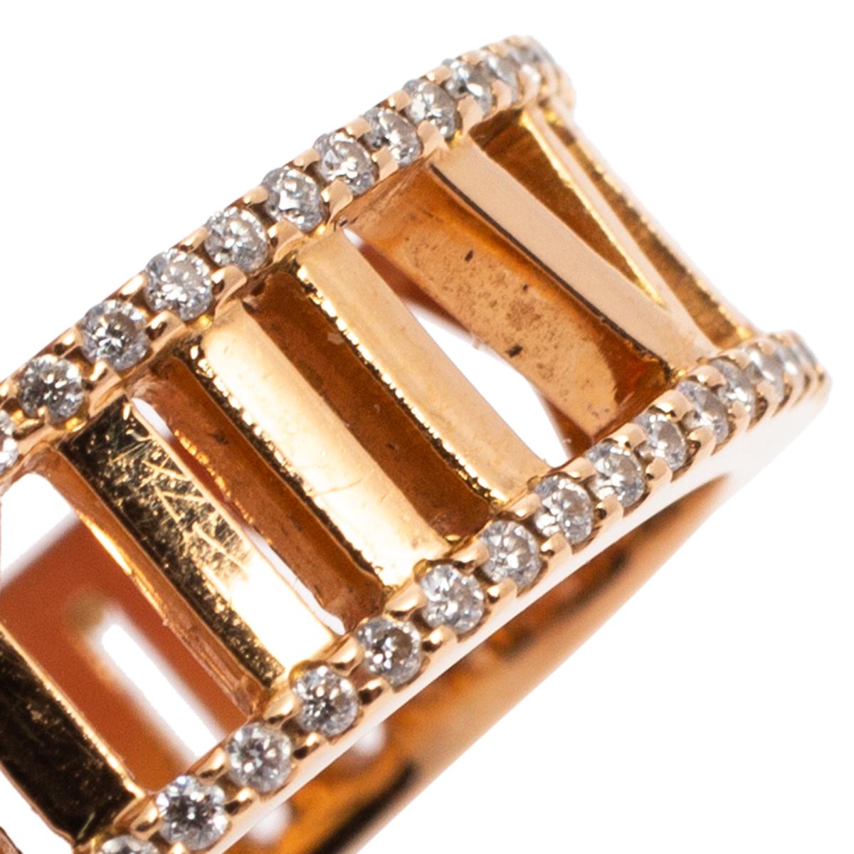 Tiffany & Co. Atlas Diamond 18K Rose Gold Open Band Ring Size 57 In Good Condition In Dubai, Al Qouz 2