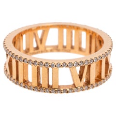 Tiffany & Co. Atlas Diamond 18K Rose Gold Open Band Ring Size 57