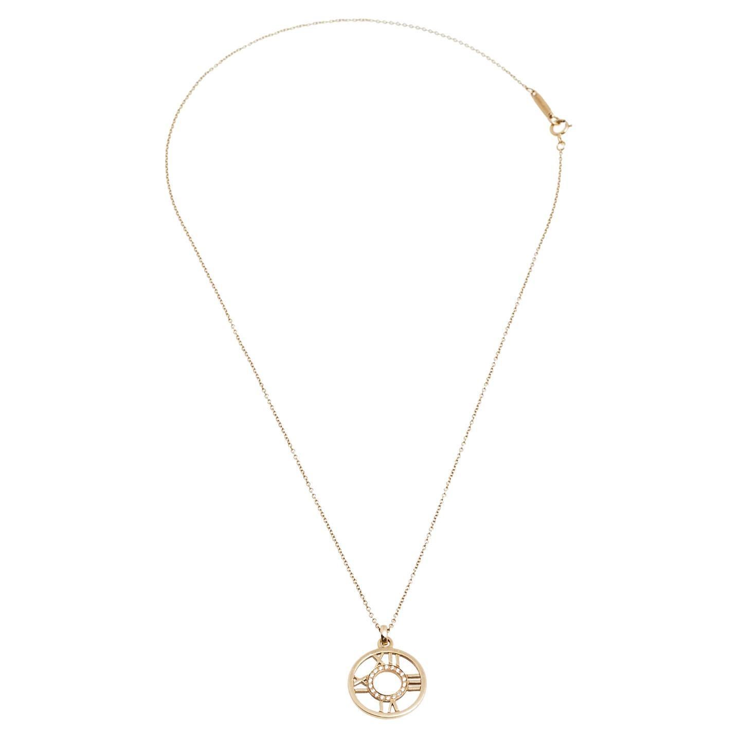 Tiffany & Co. Atlas Diamond 18k Rose Gold Open Pendant Necklace