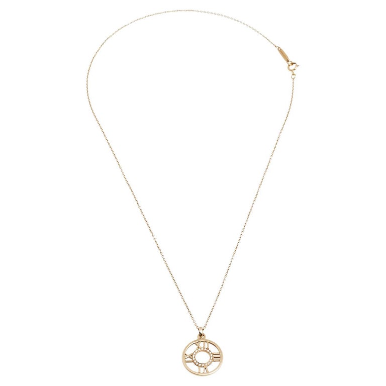 Tiffany and Co. Atlas Diamond 18k Rose Gold Open Pendant Necklace For Sale  at 1stDibs