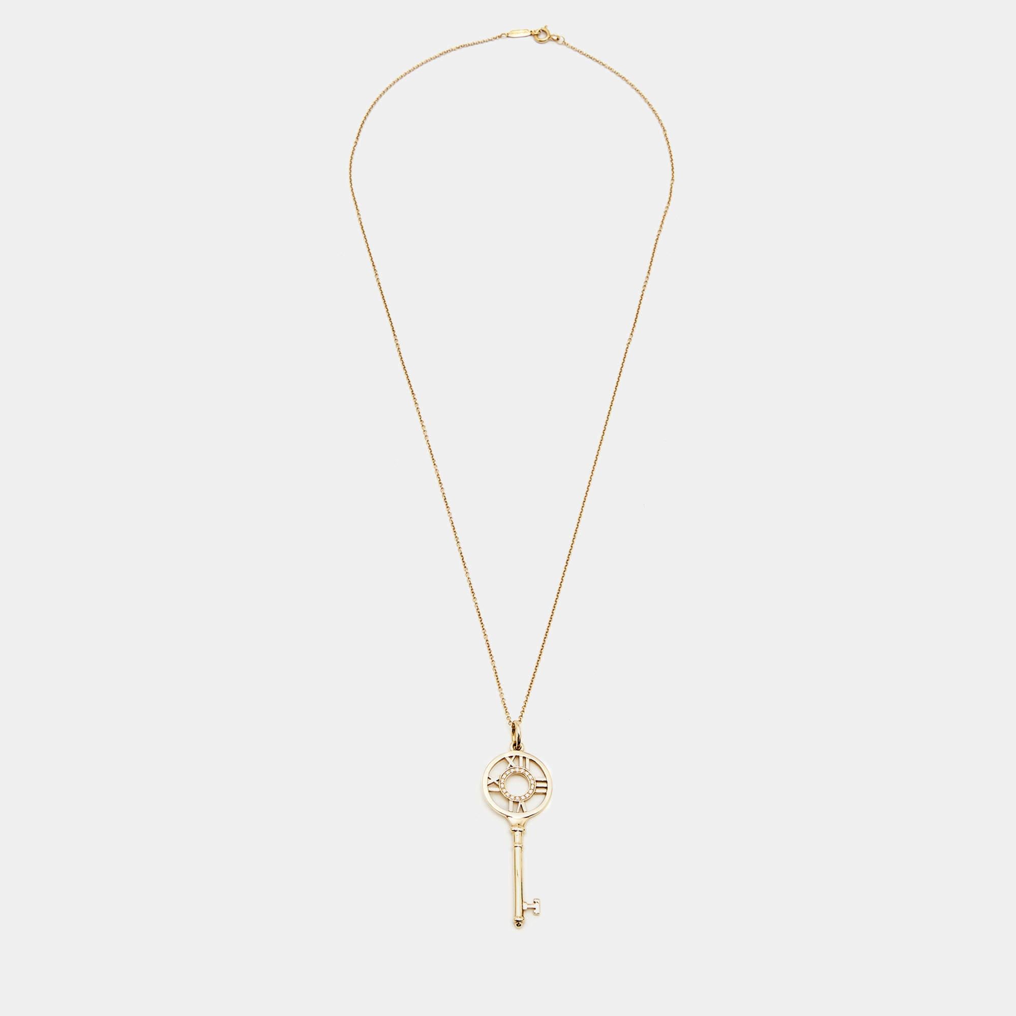 Women's Tiffany & Co. Atlas Diamond 18k Rose Gold Pendant Necklace