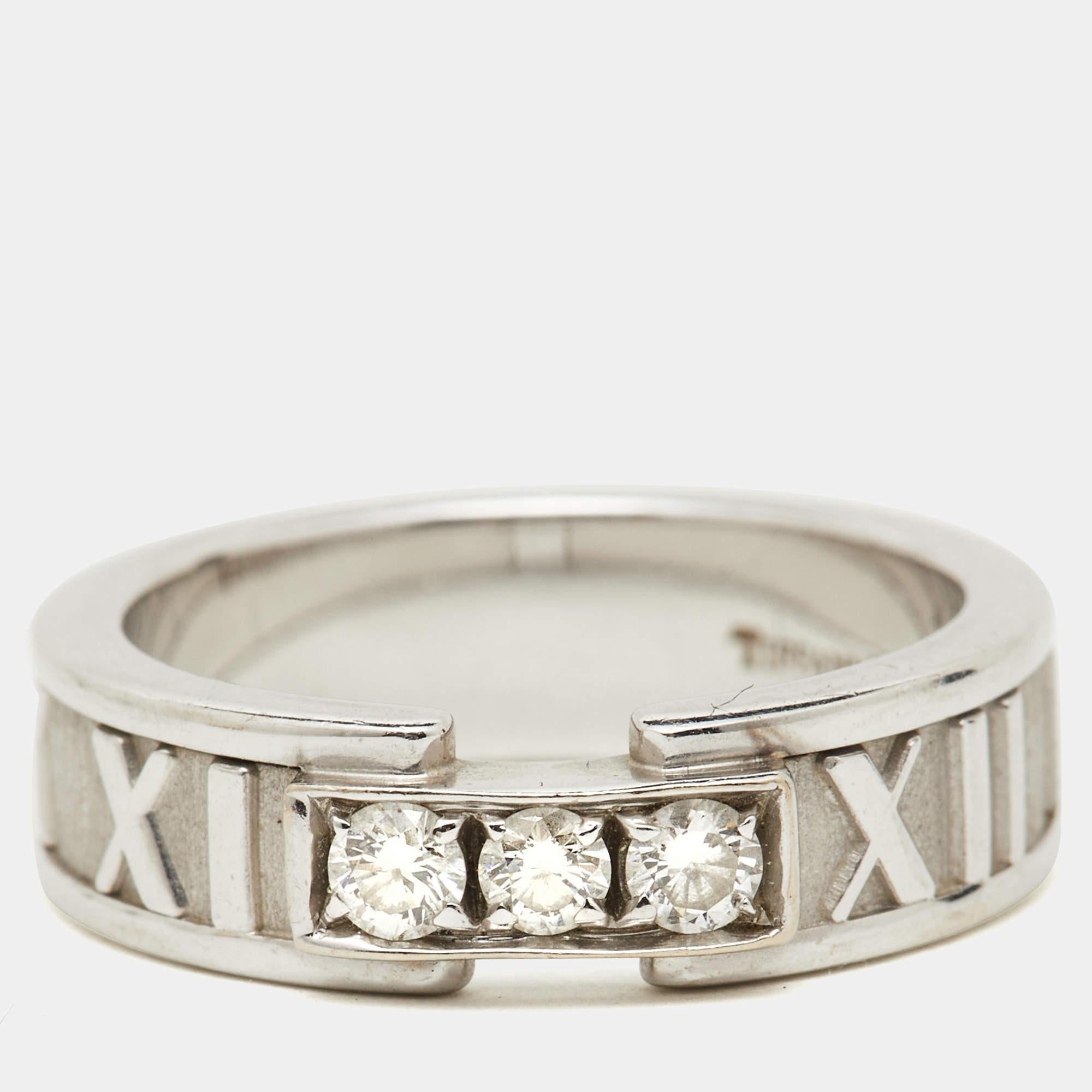 Aesthetic Movement Tiffany & Co. Atlas Diamond 18K White Gold Band Ring 50