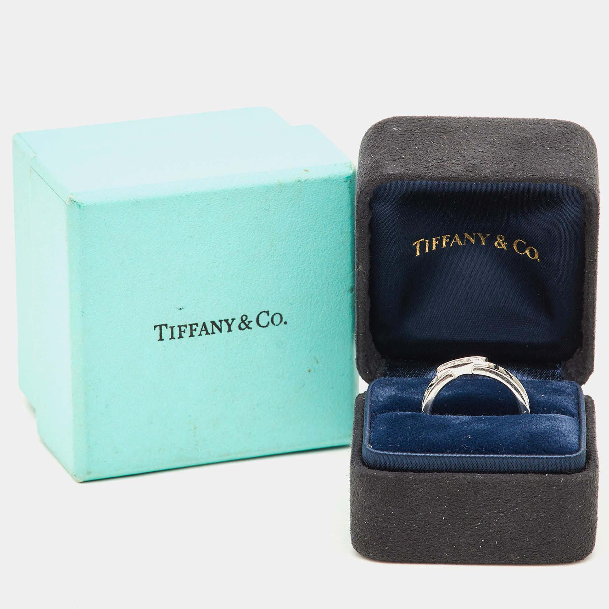 Tiffany & Co. Atlas Diamond 18K White Gold Band Ring 50 2