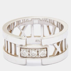 Tiffany & Co. Atlas Diamond 18k White Gold Open Band Ring Size 52