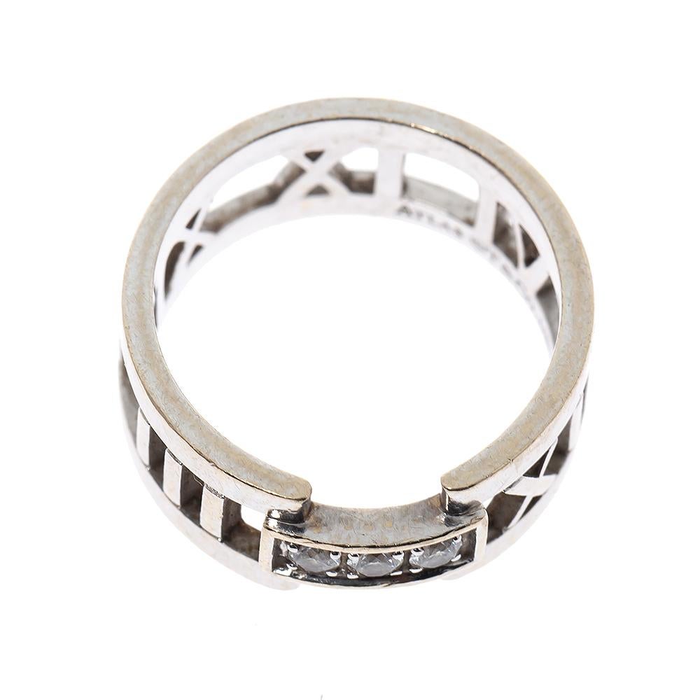 Contemporary Tiffany & Co. Atlas Diamond 18K White Gold Open Band Ring Size 52