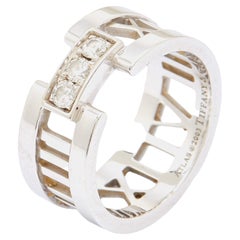 Tiffany & Co. Atlas Diamond 18k White Gold Open Band Ring Size 52