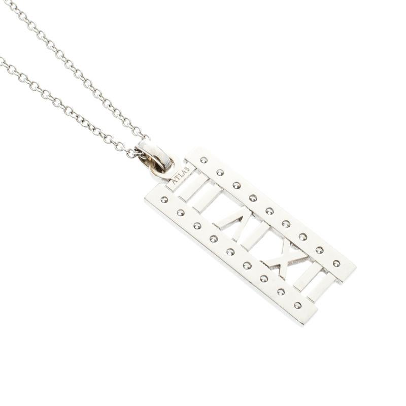 Women's Tiffany & Co. Atlas Diamond 18k White Gold Open Bar Pendant Necklace