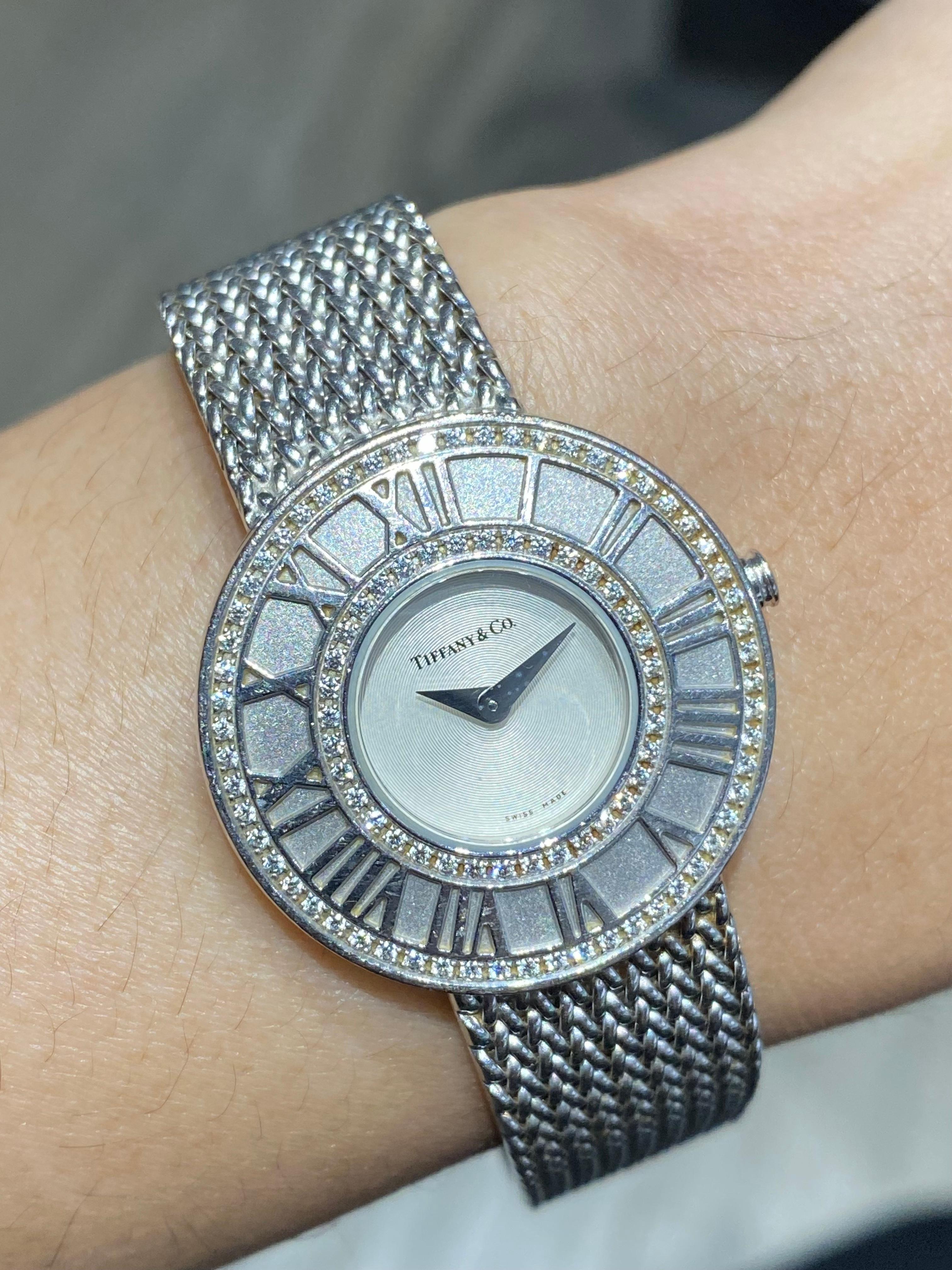 Taglio rotondo Tiffany & Co. Orologio da donna Atlas Diamond 27 mm in oro 18 carati in vendita