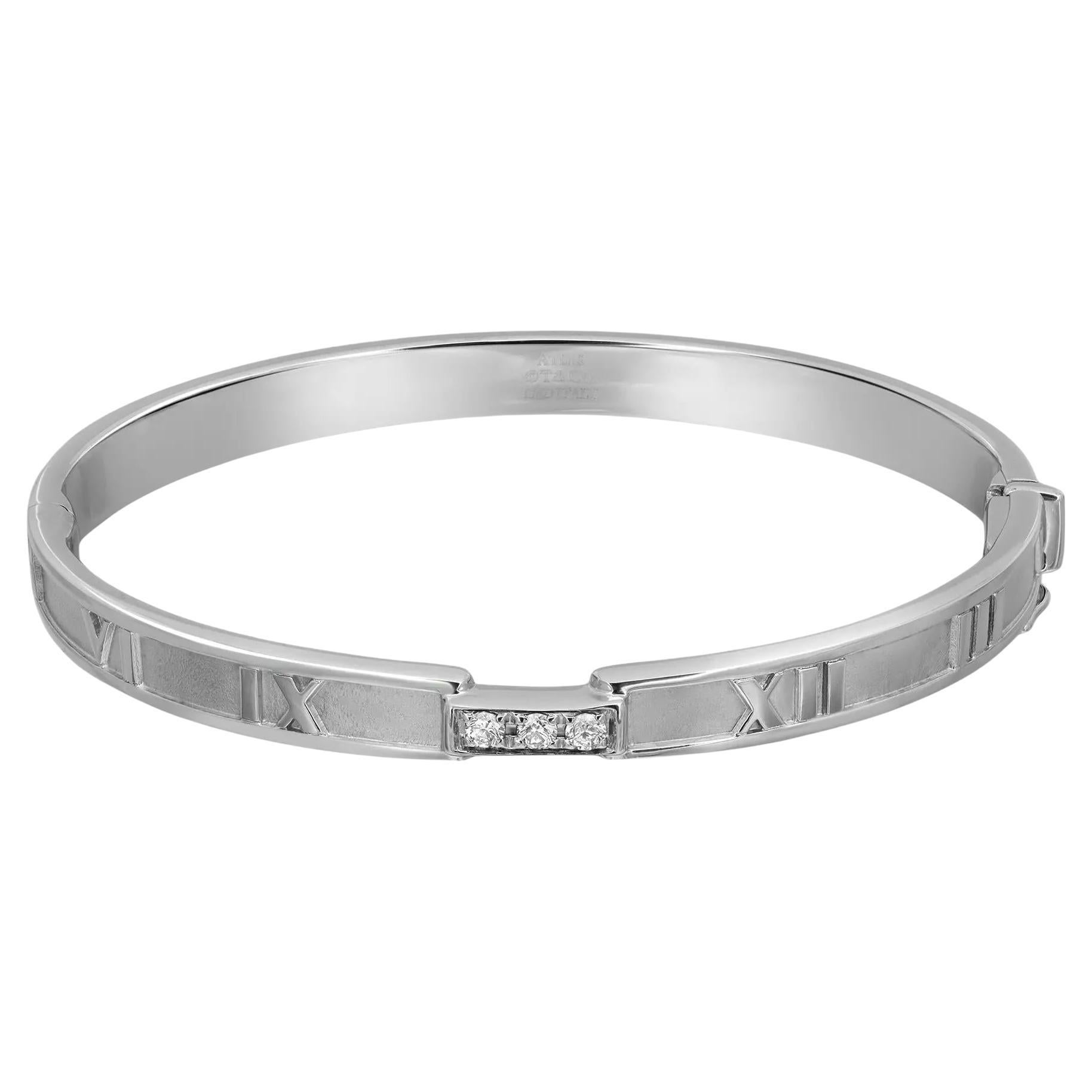 Tiffany & Co. Atlas Diamond Bangle Bracelet 18K White Gold 0.15Cttw