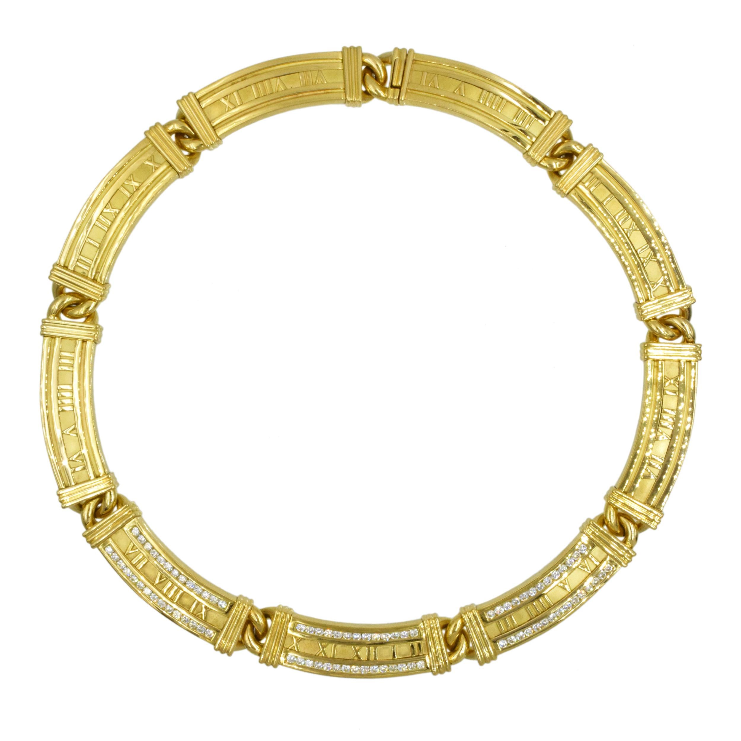 Diamond and 18k Yellow Gold 'Atlas' Collection, Tiffany This necklace has 84 round brilliant diamonds channel set in 18k yellow gold in the 'Atlas' collection of Tiffany. Signed Tiffany, 1995 Italy,