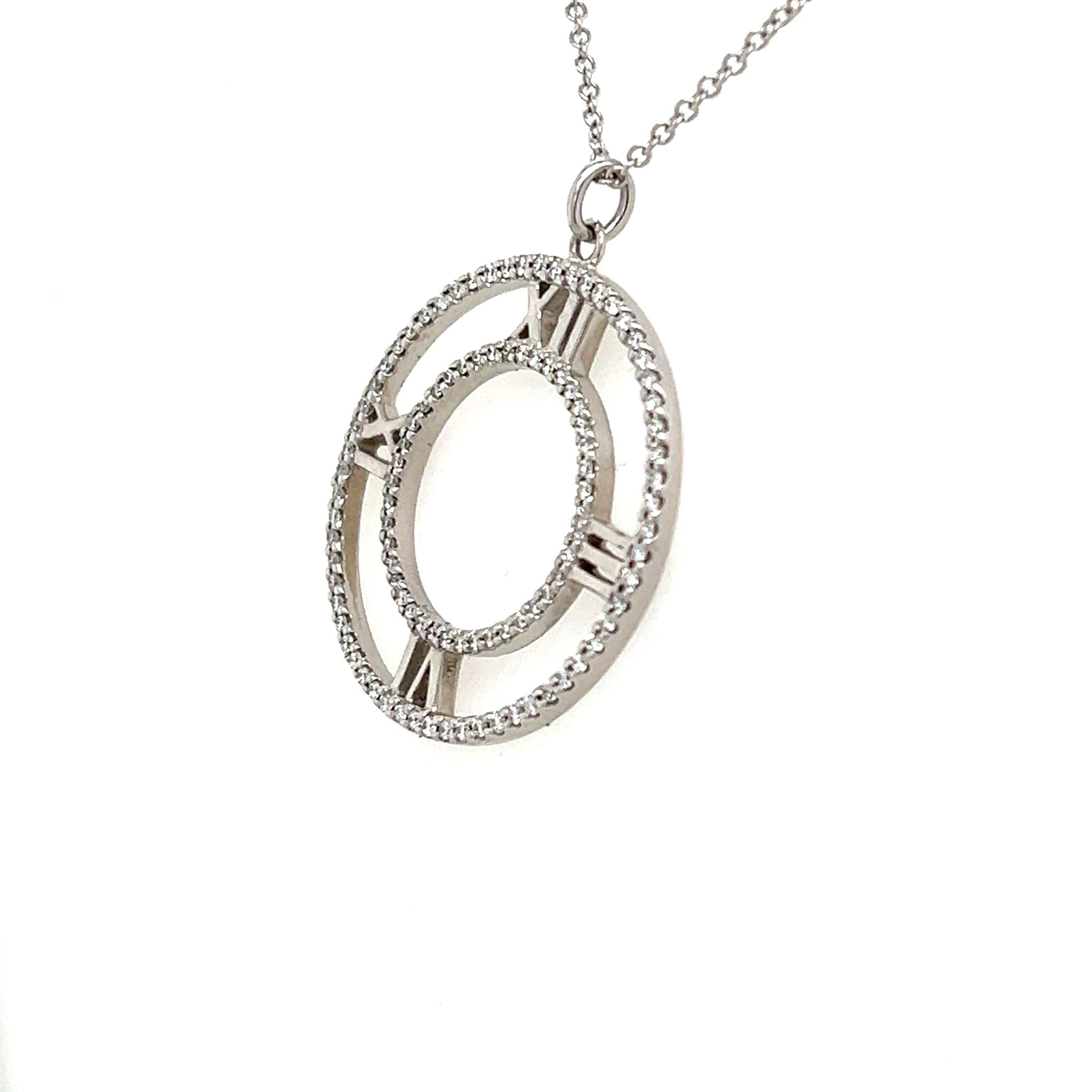 Contemporary Tiffany & Co. Atlas Diamond Open Medallion Pendant Necklace 18K White Gold Large For Sale
