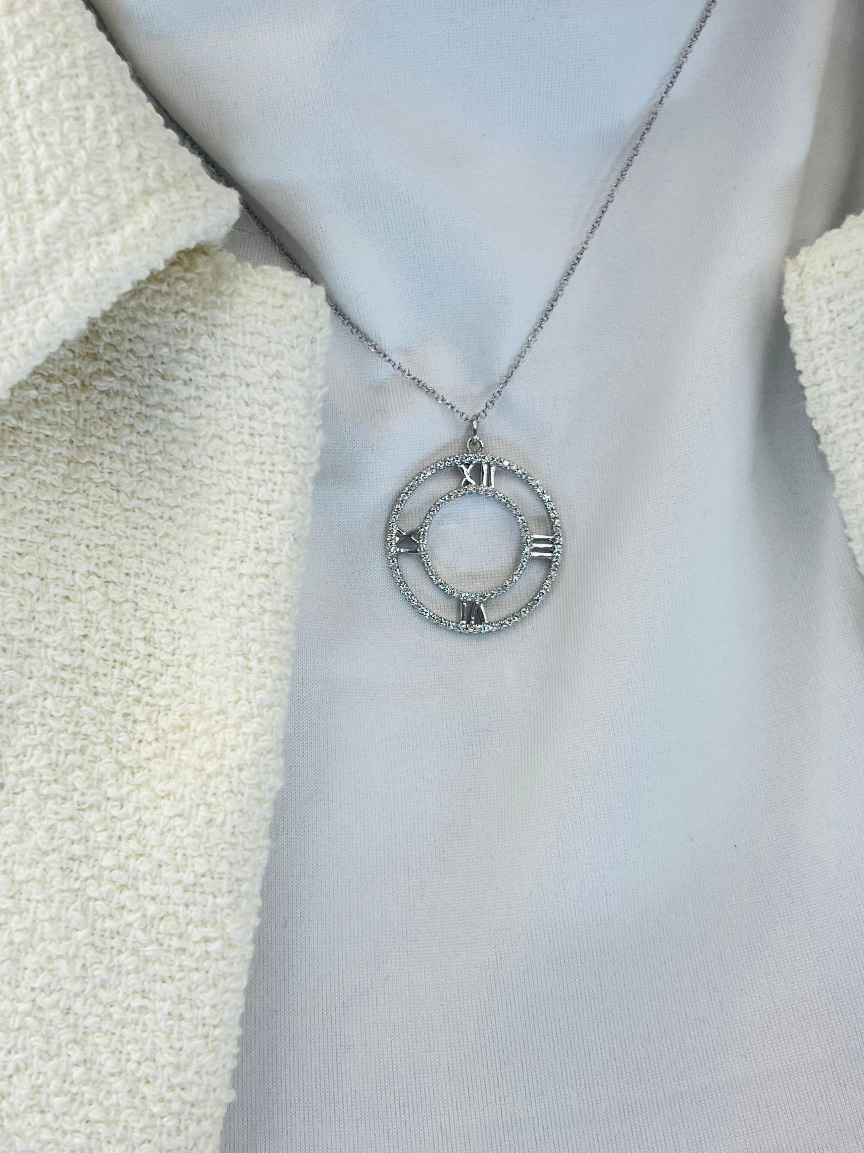 Tiffany & Co. Atlas Diamond Open Medallion Pendant Necklace 18K White Gold Large In Excellent Condition For Sale In MIAMI, FL