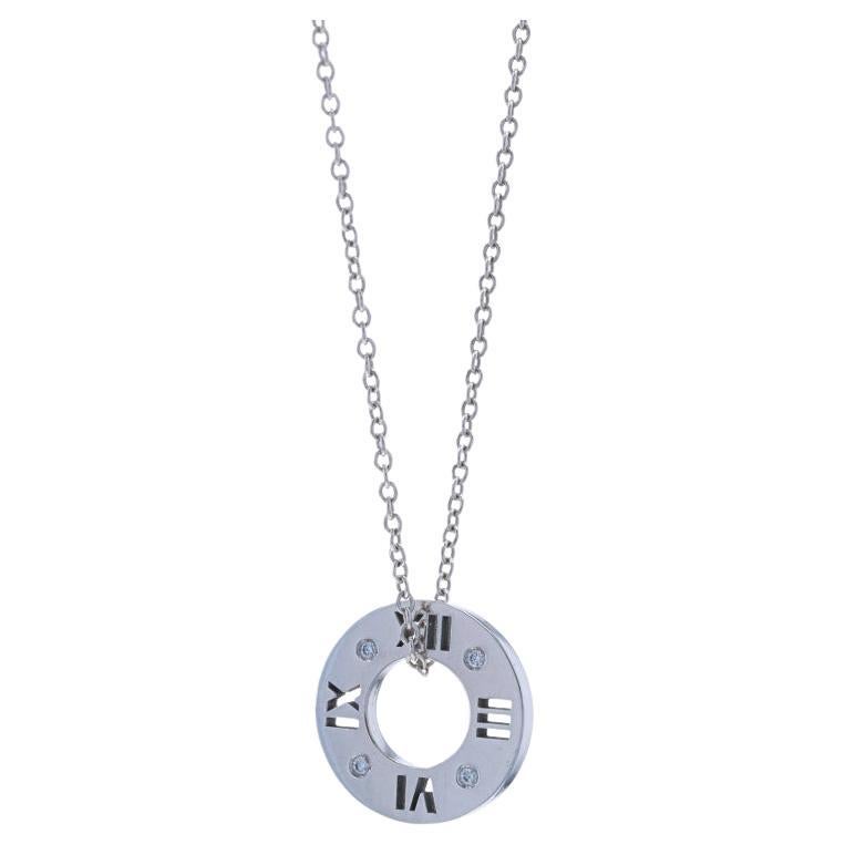 Tiffany & Co. Atlas Diamond Pendant Necklace 16" White Gold 18k Round Brilliant